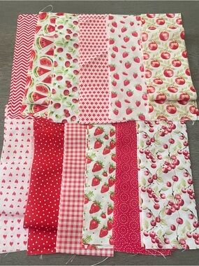 Bundle of Red & Pink Fruit Patchwork Fabric Strips